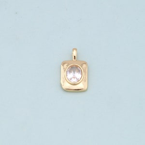 Gold Rectangle Charms,18K Gold Filled Rectangle Pendant,oval crystal Charm Bracelet Necklace for DIY Jewelry Making Supply