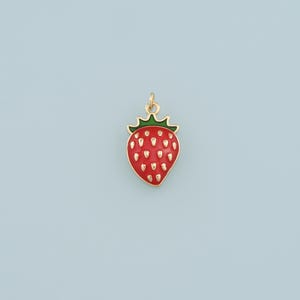 Gold Strawberry Charms,18K Gold Filled Strawberry Pendant,Enamel Fruit Charm Bracelet Necklace for DIY Jewelry Making Supply