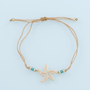 Corda intrecciata regolabile in oro, bracciale a forma di stella marina con zirconi riempiti in oro 18 carati, braccialetti finiti, braccialetti per la creazione di gioielli