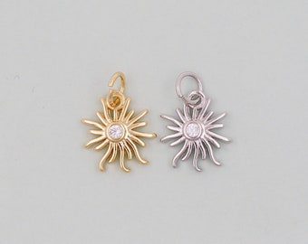 Gold Sun Charms,18K Gold Filled Sun Pendant,celestial  Charm Bracelet Necklace for DIY Jewelry Making Supply