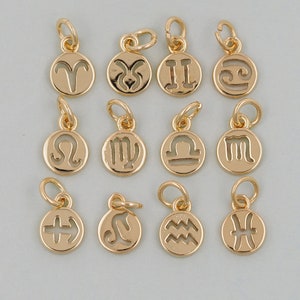 18K Gold Filled Zodiac Constellation Charms, Symbol Zodiaku, Zawieszka Horoskopu, Złota Astrologiczna Biżuteria Minimalistyczna Znaków Zodiaku