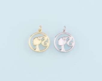 18K Gold Filled Girl Pendant,CZ Kids Charm Bracelet Necklace for DIY Jewelry Making Supply