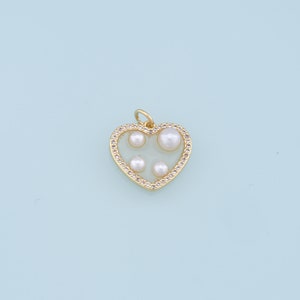 Gold Heart Pearl Charms,18K Gold Filled Clear Enamel Heart Pendant,CZ Micro Pave Heart Charm Bracelet Necklace for DIY Jewelry Making Supply