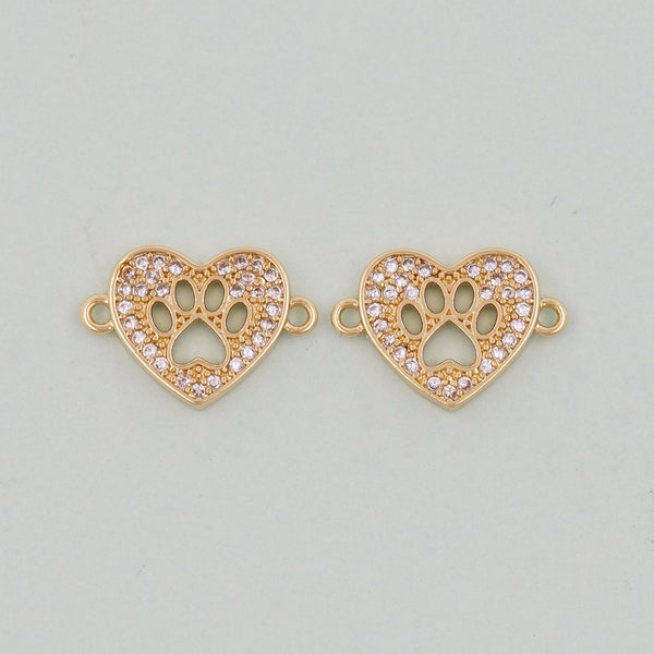 Gold Tiny Heart paw Connector Charms,18K Gold Filled Heart Pendant,Heart Charm Bracelet Necklace for DIY Jewelry Making Supply