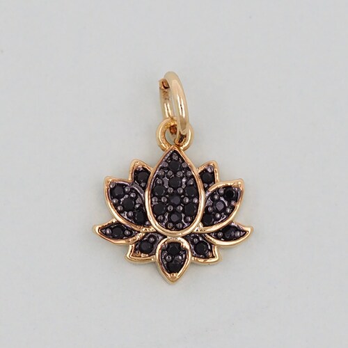 Gold Lotus Charms,18K Gold Filled meditation Pendant,Black lotus Charm Bracelet Necklace for DIY Jewelry Making Supply
