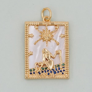 Gold Tarot Charms, 18K Gold Fille Tarot Anhänger, Tarot Stern Bettelarmband Halskette für DIY Schmuckherstellung Versorgung