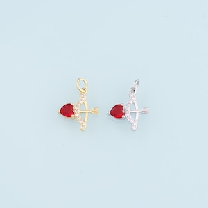 Gold Tiny Cupid Charms,18K Gold Filled Bow Arrow Pendant,CZ Bow and Arrow Charm Bracelet Necklace for DIY Jewelry Making Supply