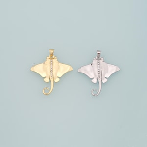 Gold Fish Charms,18K Gold Filled Manta Ray Pendant,CZ Micro Pave Manta Ray Charm Bracelet Necklace for DIY Jewelry Making Supply