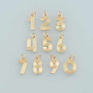 18K Gold Filled Number Pendant,Dainty Number Charm Bracelet Necklace for DIY Jewelry Making Supply