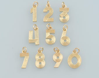 18K Gold Filled Number Pendant,Dainty Number Charm Bracelet Necklace for DIY Jewelry Making Supply
