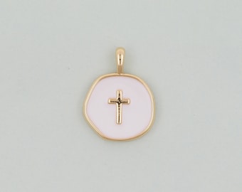 18K Gold Filled Cross Pendant,Enamel Cross Charm Bracelet Necklace for DIY Jewelry Making Supply