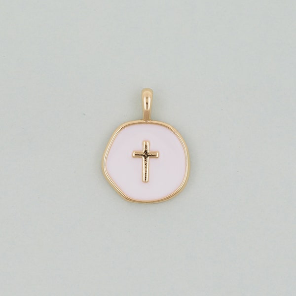 18K Gold Filled Cross Pendant,Enamel Cross Charm Bracelet Necklace for DIY Jewelry Making Supply