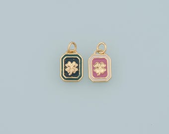 18K Gold Filled Four Leaf Clover Pendant,Enamel Tiny Lucky Charm Bracelet Necklace for DIY Jewelry Making Supply