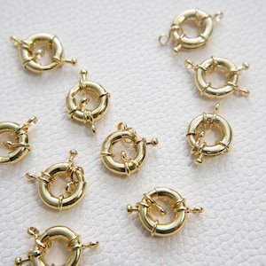 24K Gold Filled Sailor Clasp, Two Clasps Large Spring Ring Include Loops for Necklace Bracelet Finding