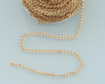Gold Curb Chain,18K Gold Filled Texture Chain for Necklace Bracelet DIY Jewelry Making Supply 3x4.5mm