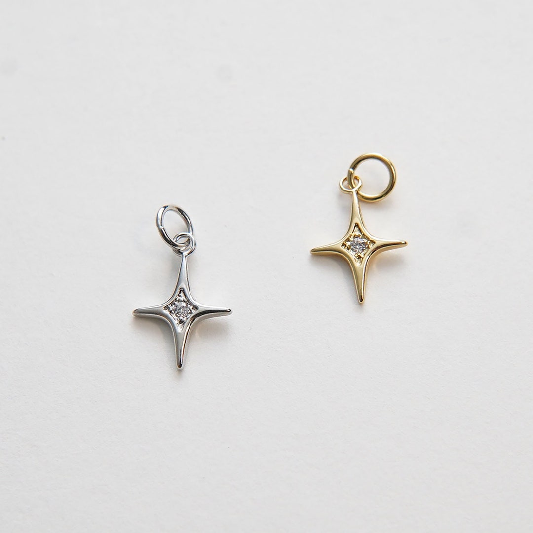 Gold Star Charms,18k Gold Filled Starburst Pendant,cz Black North Star
