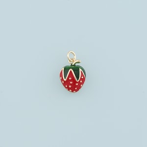 Gold Strawberry Charms,18K Gold Filled Strawberry Pendant,Enamel Fruit Charm Bracelet Necklace for DIY Jewelry Making Supply