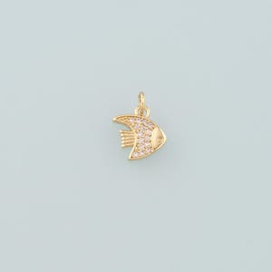 Gold Fish Charms,18K Gold Filled Fish Pendant,CZ Micro Pave Fish Charm Bracelet Necklace for DIY Jewelry Making Supply