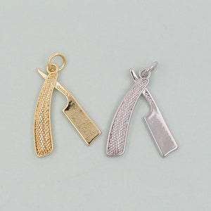 Gold barber Charms,18K Gold Filled razor Pendant,razor Charm Bracelet Necklace for DIY Jewelry Making Supply
