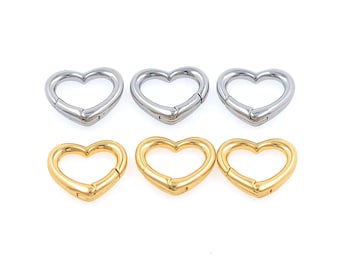 18K Gold Filled Gold Silver Spring Gate Ring Heart Clasp,Push Clip Clasp,Spring Gate for Jewelry Making (15x12mm and 11x12mm)