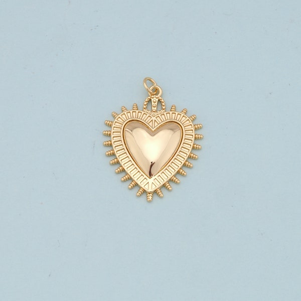 Gold sacred Heart Charms,18K Gold Filled flame sacred heart Pendant,Religious Charm Bracelet Necklace for DIY Jewelry Making Supply