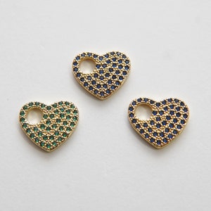 Gold Heart Charms,18K Gold Filled Heart Pendant,CZ Micro Pave Heart Charm Bracelet Necklace for DIY Jewelry Making Supply