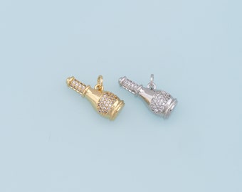 Gold Wine Bottle Charms,18K Gold Filled Wine Bottle Pendant,CZ Micro Pave Bottle Charm Bracelet Necklace for DIY Jewelry Making Supply