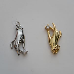 18K Gold Filled Victorian Hand Pendant,CZ Hand Hamsa Charm Necklace for DIY Jewelry Making Supply