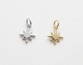 Gold Star Charms,18K Gold Filled Starburst Pendant,North Star Charm Bracelet Necklace for DIY Jewelry Making Supply