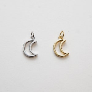 May include: Two crescent moon charms, one silver and one gold, hanging from a white background.