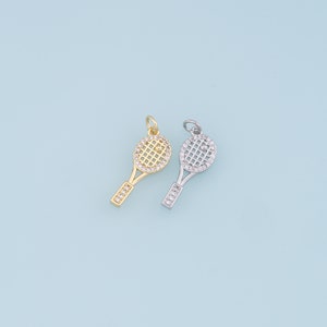 Gold tennis racket Charms,18K Gold Filled CZ tennis racket Pendant,tennis racket Charm Bracelet Necklace for DIY Jewelry Making Supply