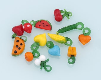Mixed 10pcs Glass Fruit Beads,Watermelon Cherry Bead,Lampwork Colorful Fruit Beads for DIY Jewelry Making Supply,Random Colors