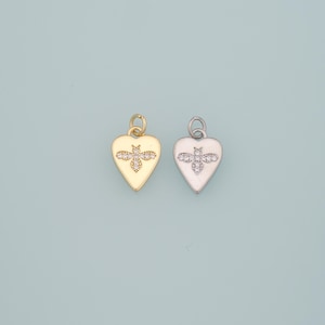 Gold Insect Charms,18K Gold Filled Bee Pendant,CZ Micro Pave Heart Bee Charm Bracelet Necklace for DIY Jewelry Making Supply