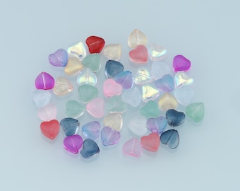 Mixed 45pcs Glass Heart Beads,Shiny Heart Bead,Lampwork Colorful Heart Beads for DIY Jewelry Making Supply,Random Colors