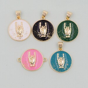 Gold gesture Charms,18K Gold Filled Round Coin Hand Pendant,Hand Charm Bracelet Necklace for DIY Jewelry Making Supply