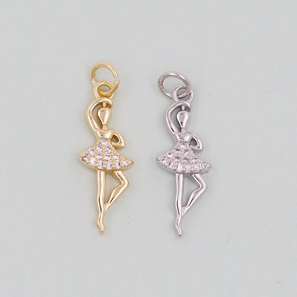 Gold Ballet Charms,18K Gold Filled ballet Pendant,ballet Charm Bracelet Necklace for DIY Jewelry Making Supply