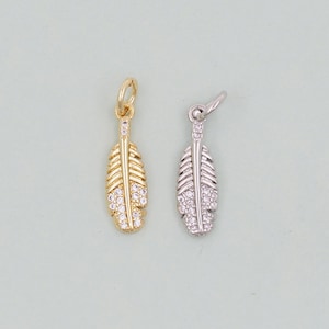 Gold feather Charms,18K Gold Filled feather Pendant,feather Charm Bracelet Necklace for DIY Jewelry Making Supply