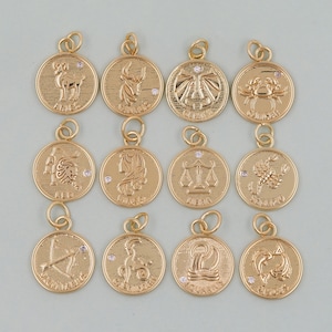 18K Gold Filled Zodiac Constellation Charms, Symbol Zodiaku, Zawieszka Horoskopu, Złota Astrologiczna Biżuteria Minimalistyczna Znaków Zodiaku