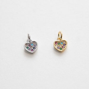 Gold Tiny Heart Charms,18K Gold Filled Heart Pendant,CZ Micro Pave Heart Charm Bracelet Necklace for DIY Jewelry Making Supply