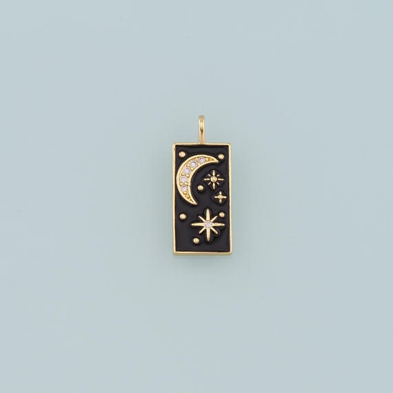 18K Gold Filled Star Moon Pendant,Enamel Celestial Charm Bracelet Necklace for DIY Jewelry Making Supply