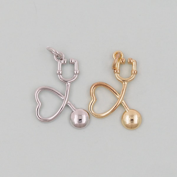 Gold stethoscope Charms,18K Gold Filled stethoscope Pendant,stethoscope Charm Bracelet Necklace for DIY Jewelry Making Supply