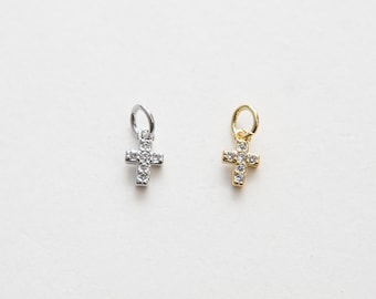 Dijes de cruz de oro, pequeño colgante de cruz relleno de oro de 18 quilates, micropavé de circonita cúbica, dije religioso para pulsera y collar, suministro para hacer joyas DIY.