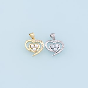 Gold Heart Pearl Charms,18K Gold Filled Heart Pendant,CZ Micro Pave Heart Charm Bracelet Necklace for DIY Jewelry Making Supply