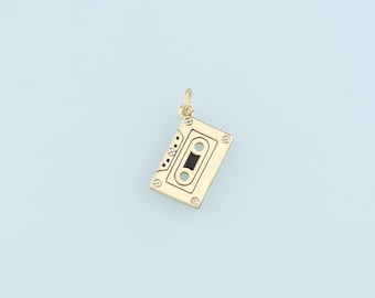 18K Gold Filled Tape Pendant,Cassette Tape Charm Bracelet Necklace for DIY Jewelry Making Supply