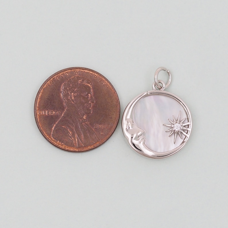 Gold Round Moon Sun Charms,18K Gold Filled Round Pendant,Moon Charm Bracelet Necklace for DIY Jewelry Making Supply Silver