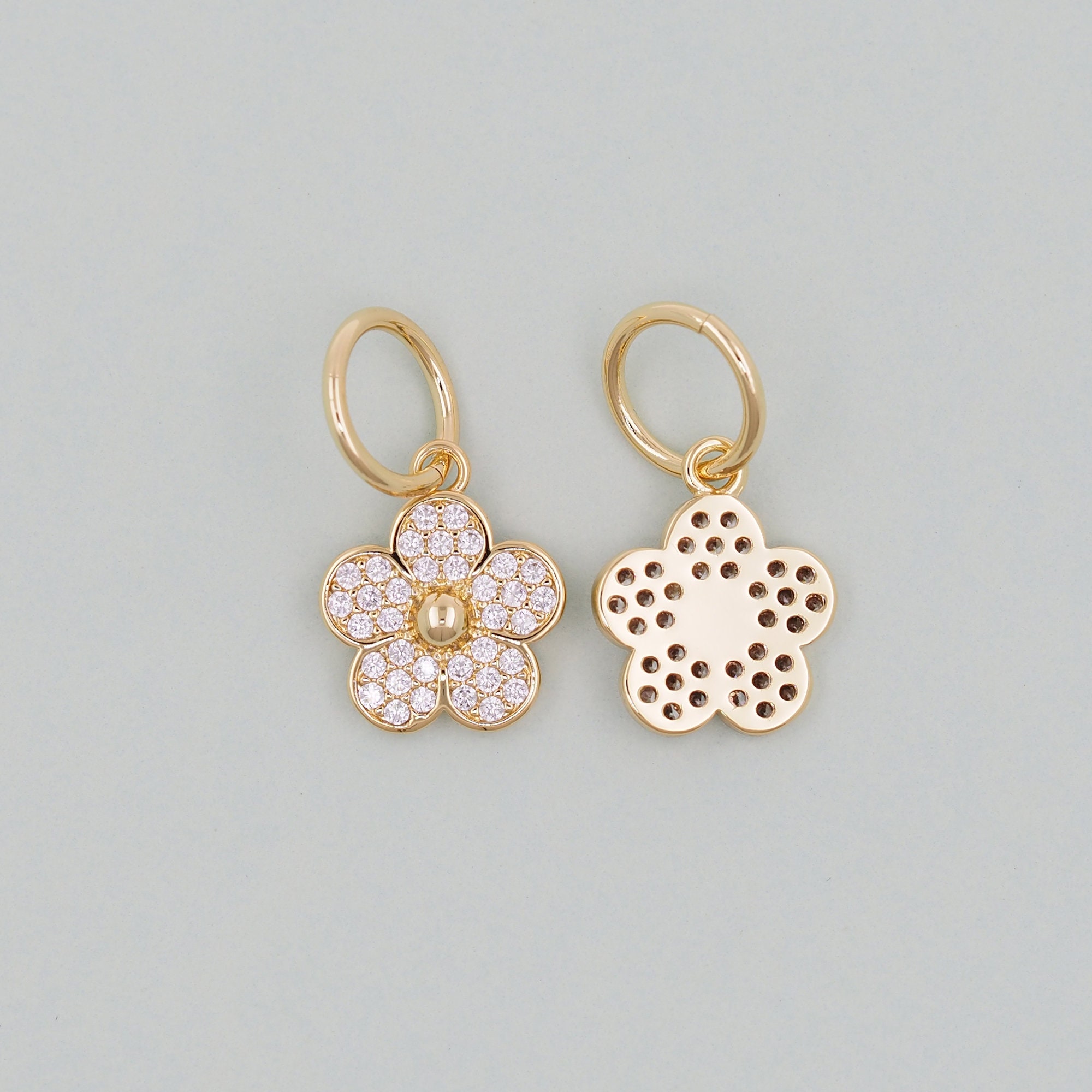 K18Flowerチャーム Gold Flower Charms,18k Gold Filled CZ Flower Pendant,silver