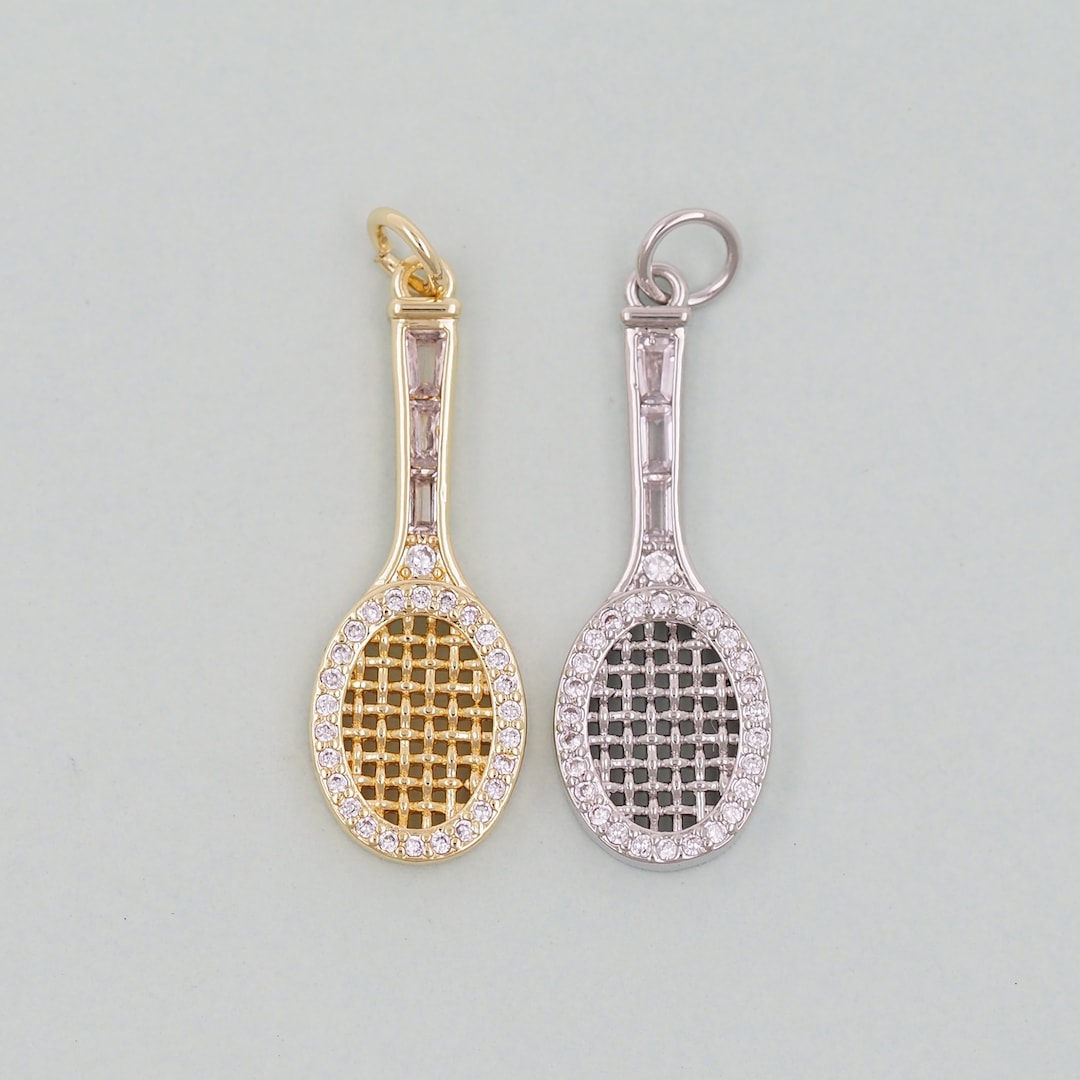 Gold Tennis Racket Charms,18k Gold Filled CZ Tennis Racket Pendant