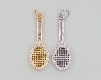 Gold Tennisschläger Charms, 18K Gold Filled CZ Tennisschläger Anhänger, Tennisschläger Charm Armband Halskette für DIY Schmuckherstellung