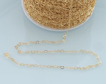 Guldhjärtkedja, 18K guldfylld hjärtformad gem kedja för halsband armband gör-det-själv smyckestillverkningsmaterial 3 x 5 mm