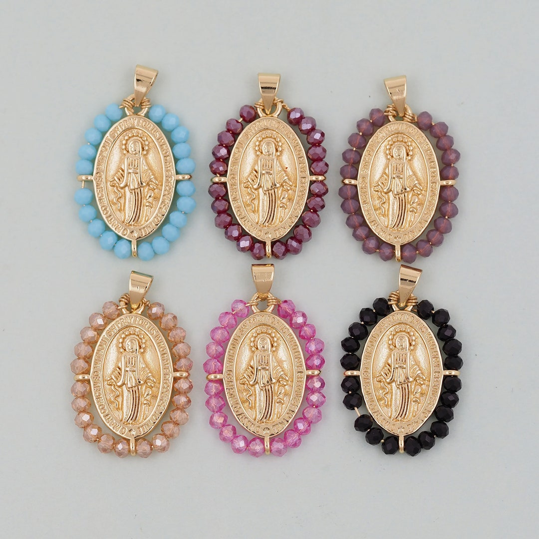 Gold Our Lady of Guadalupe Charms,18k Gold Filled Crystal Virgin Mary ...